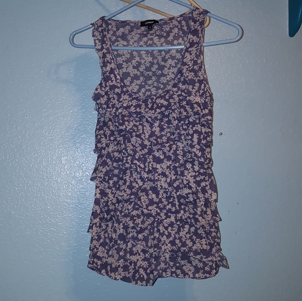 EXPRESS Sheer Floral Ruffle Tank